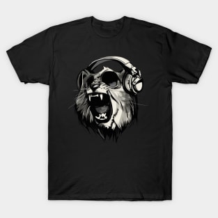 Thug Lion With Headphones animal art T-Shirt